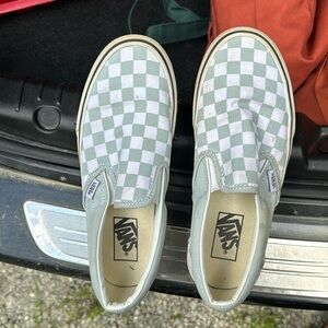 Light Blue Checkered Vans Slip Ons